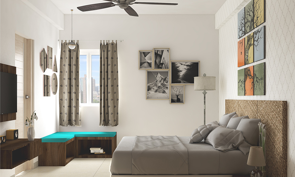 A bedroom gallery wall idea with frameless canvas and photo prints on another wall is the best