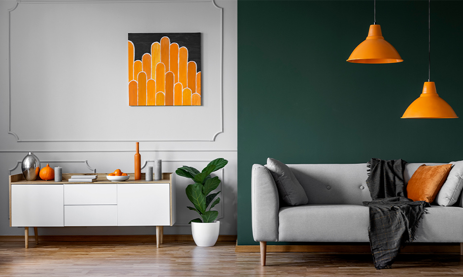 Room coloured in green and tangerine is the latest colour combination for home