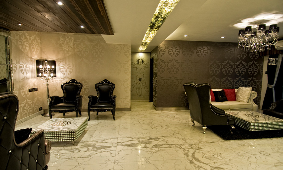 Classic living room with a marble white floor tiles texture gives an elegant look to the area.