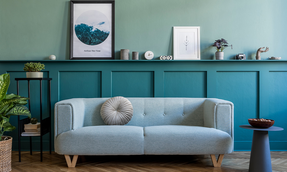 Two colour combinations for home- living room in mint and green combination gives a bold look