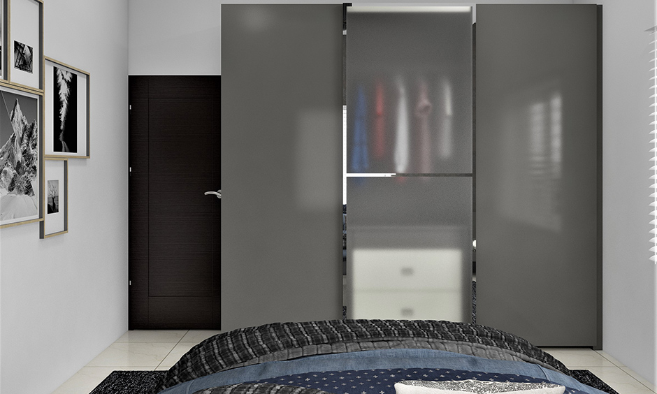 3 door wardrobe design with translucent doors in the small bedroom lends beauty and elegance to space.