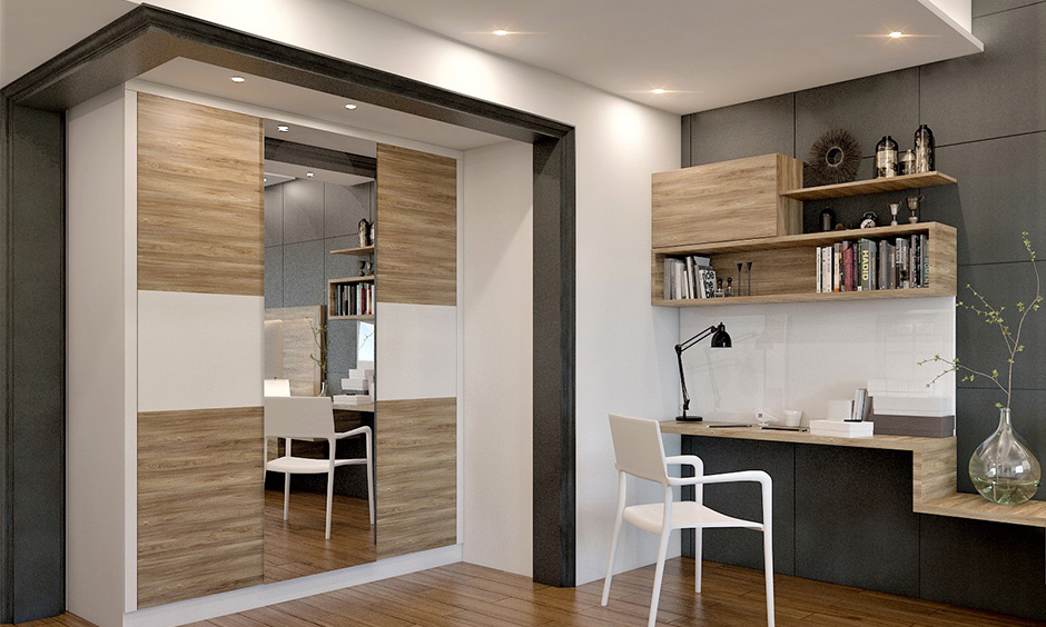 3 door wardrobe with mirror design in minimalist evaluates and enhances the look of the room.