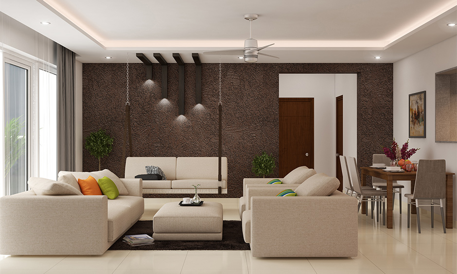 Ceramic living room white floor tiles with a softer surface give a breezy and soothing look to the living room.