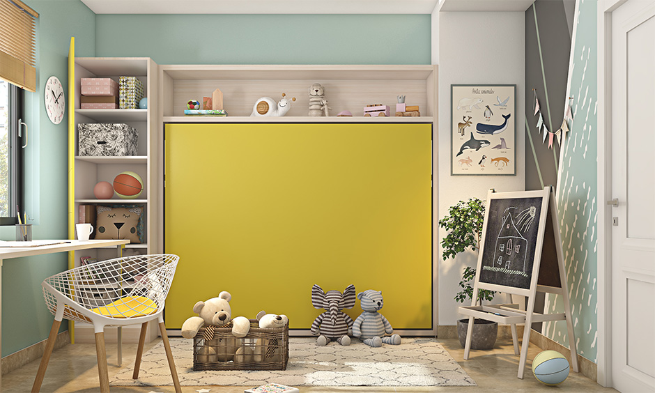 Simple layout kid's bedroom with murphy bed design is the best interior hacks for a busy mom.