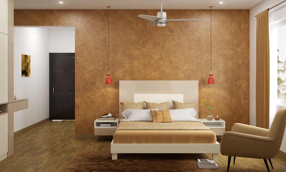 Modern wooden flooring design in bedroom with classic furniture lends a seamless look to the area.