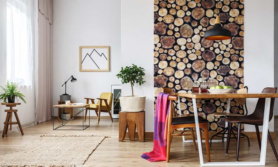 Corner table design for living room made from wood with a rustic look.