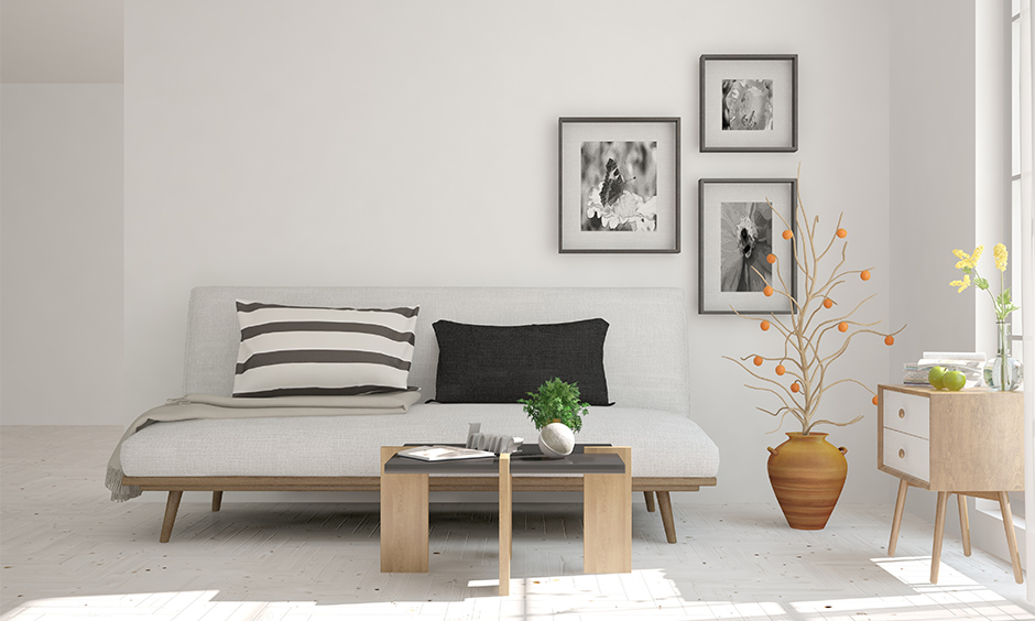 Corner table design for living room made from wood in Scandinavian style adds a clean and refreshing look.