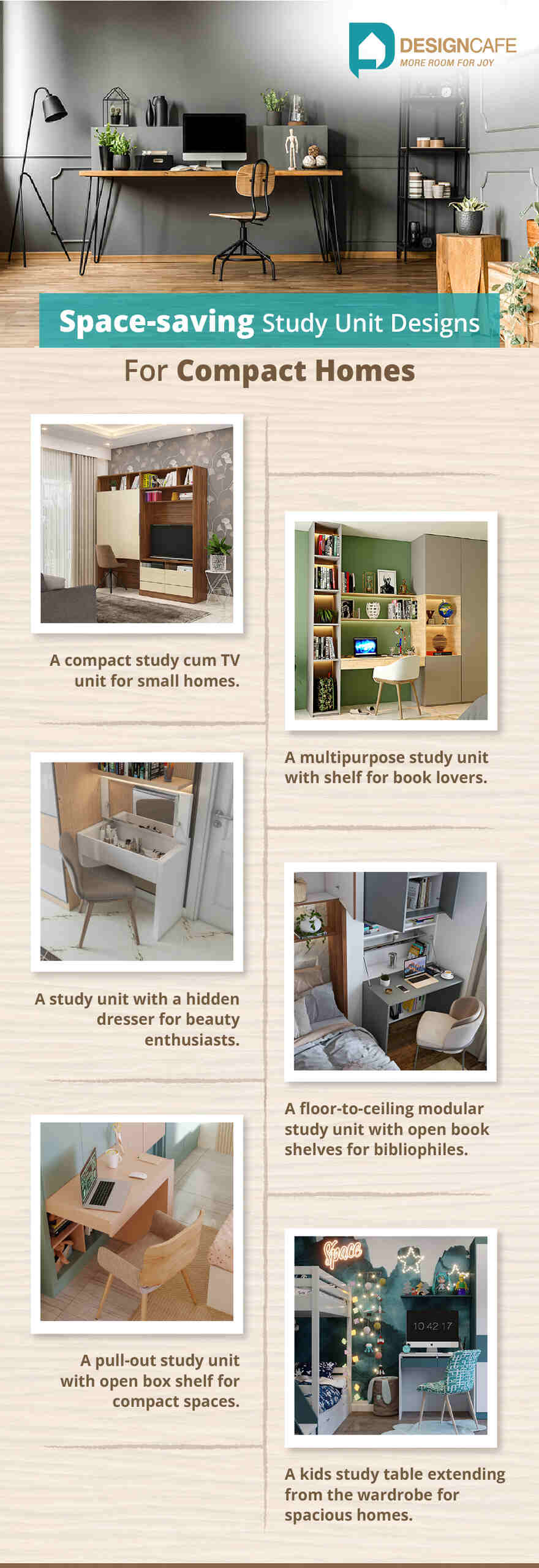 space saving study unit designs infographic