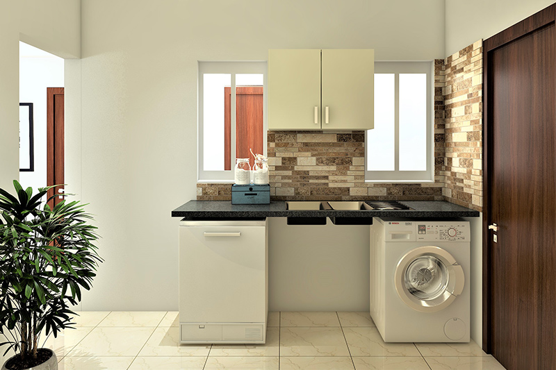 Utility room renovation with wall cabinet design looks elegant.