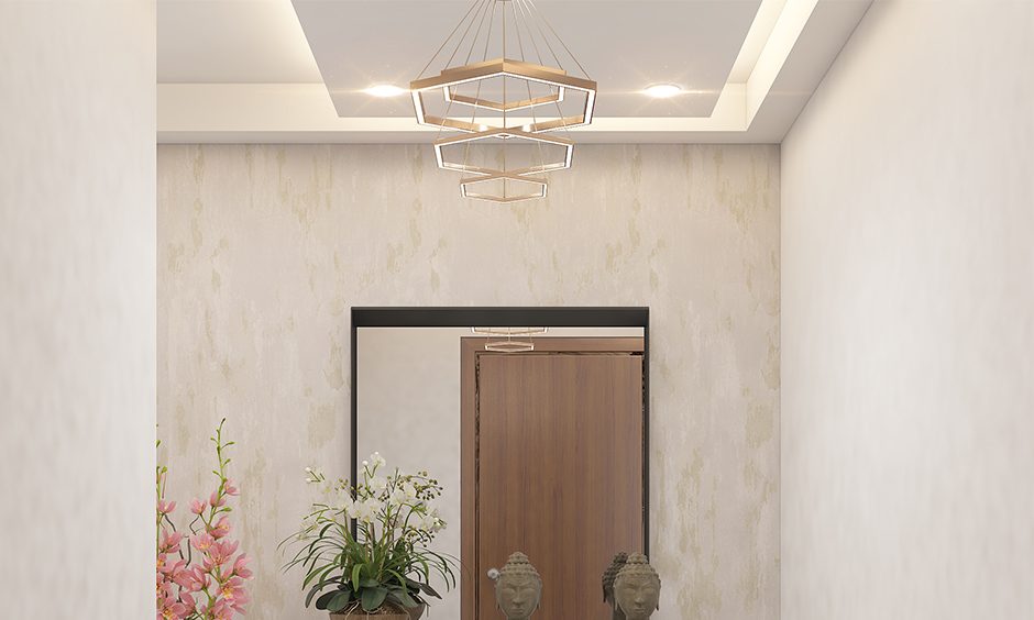 Angular false ceiling design for lobby when home feels like an enigma when you enter