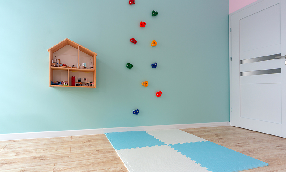 Design your dream room game; Kids room has a wall-climbing set-up that keeps entertained for longer attention spans.