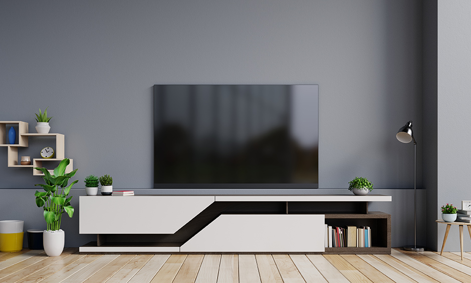 Small indoor plants are the best decorative item for tv units and bring a natural vibe to the area.