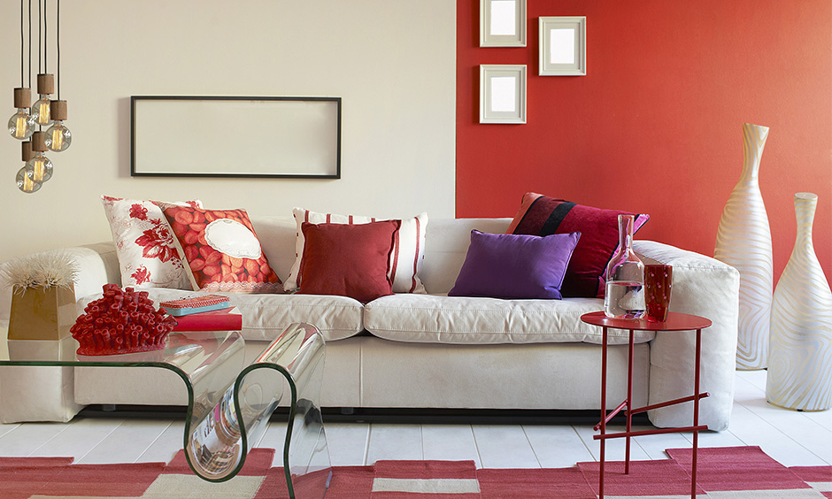 Latest living room colours involving red and white which is associated with feelings of love