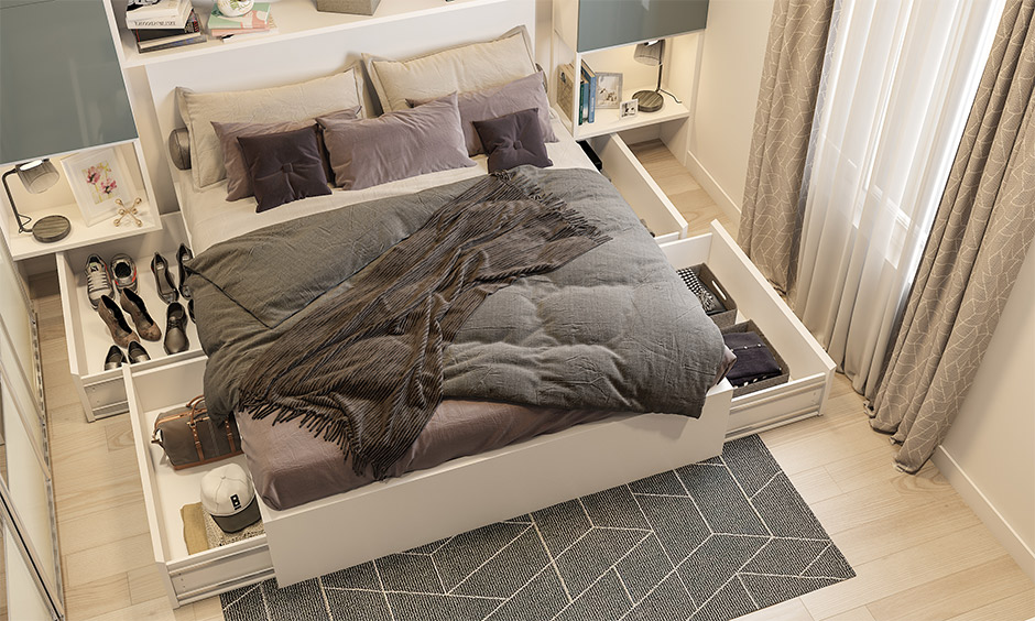 A space-saving bed with side drawers is an intelligent way of keeping the bedroom clutter-free