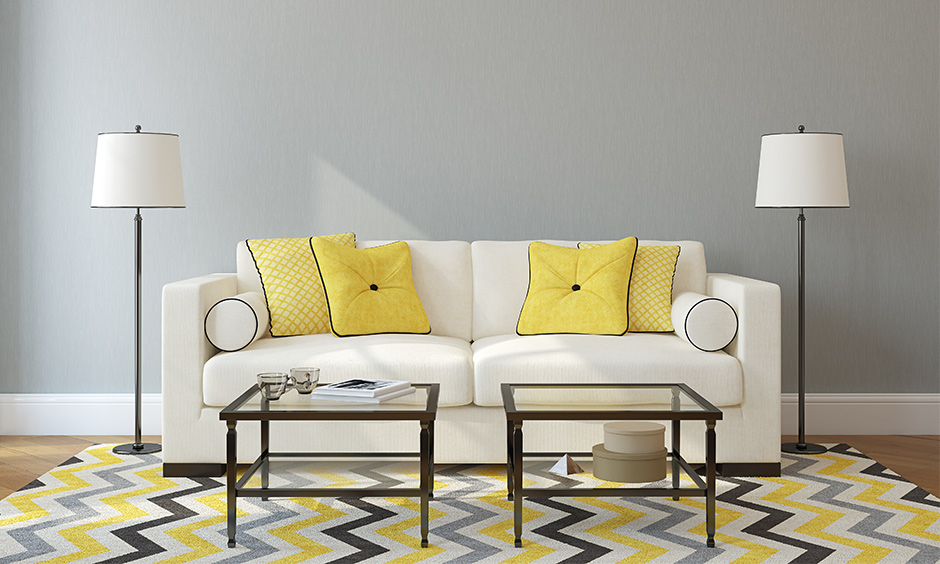 Spring home decor for living room with bright pop of colour element