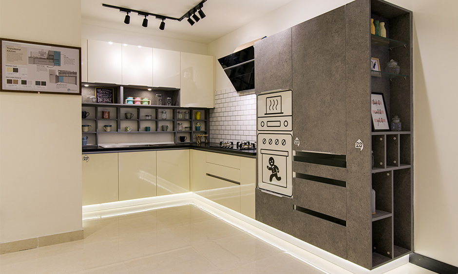 A transitional kitchen design in HSR layout experience centre for the family who likes experimenting and seeks comfort