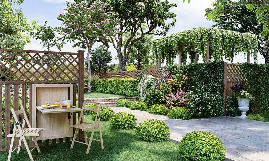 backyard landscape design which provides you with an ideal location for a cosy lunch date