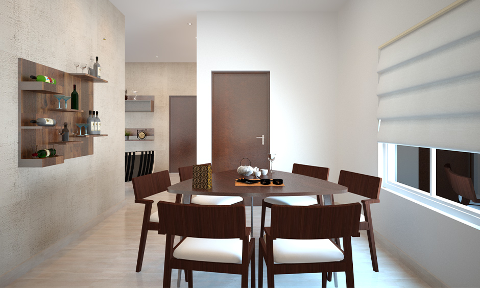 Space-saving dining table for 6 in geometrical shape adds a stylish touch by replacing the regular-shaped tables.