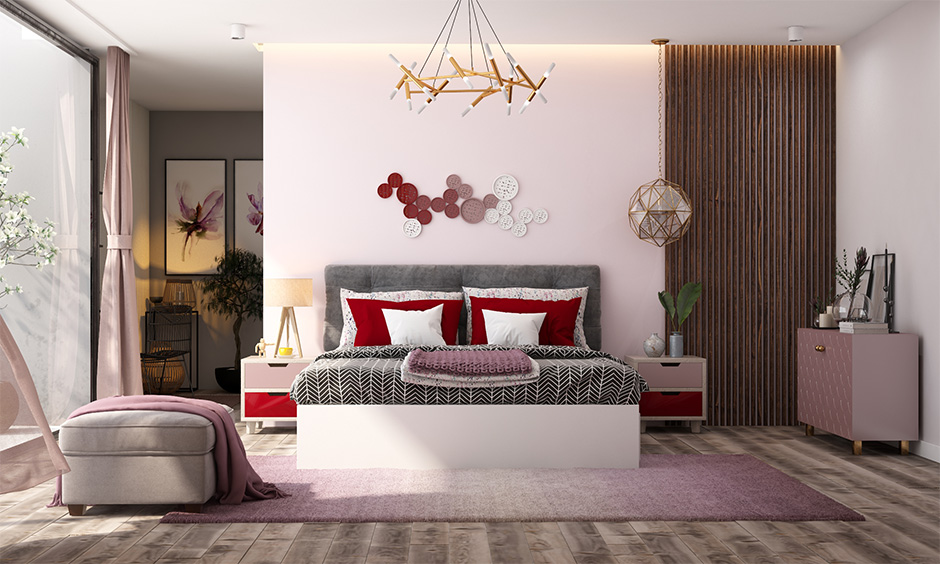 Luxury red bedroom accent with various shades of pink is a simple yet elegant design.