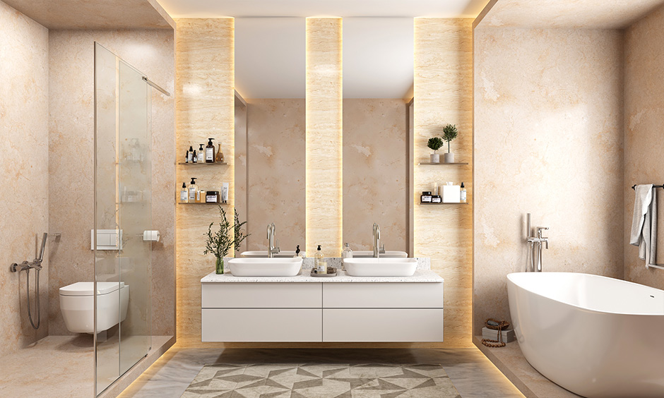 Bathroom design with colours and patterns offer a calm spa-like vibe