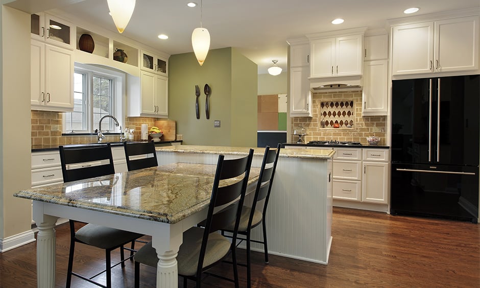 White wooden frame with a granite table top