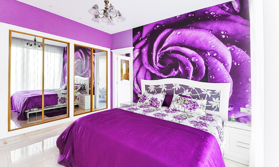 Purple two colour combination for bedroom walls