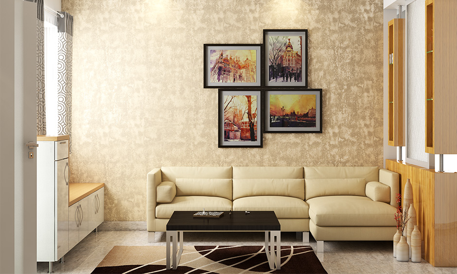 A beige colour living room decorated in a low budget