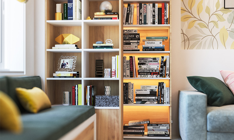 A room decorated in a low budget in yellow and green colour that adds vibrant vibe.