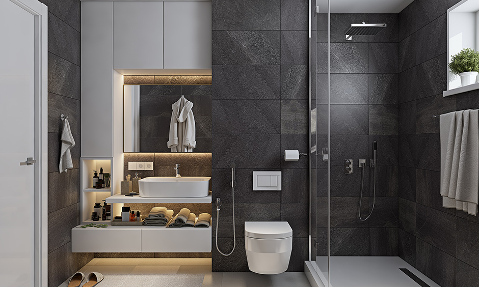 Industrial bathroom ideas with dark colours 