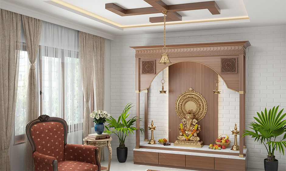 Install a motif on your false ceiling for pooja room