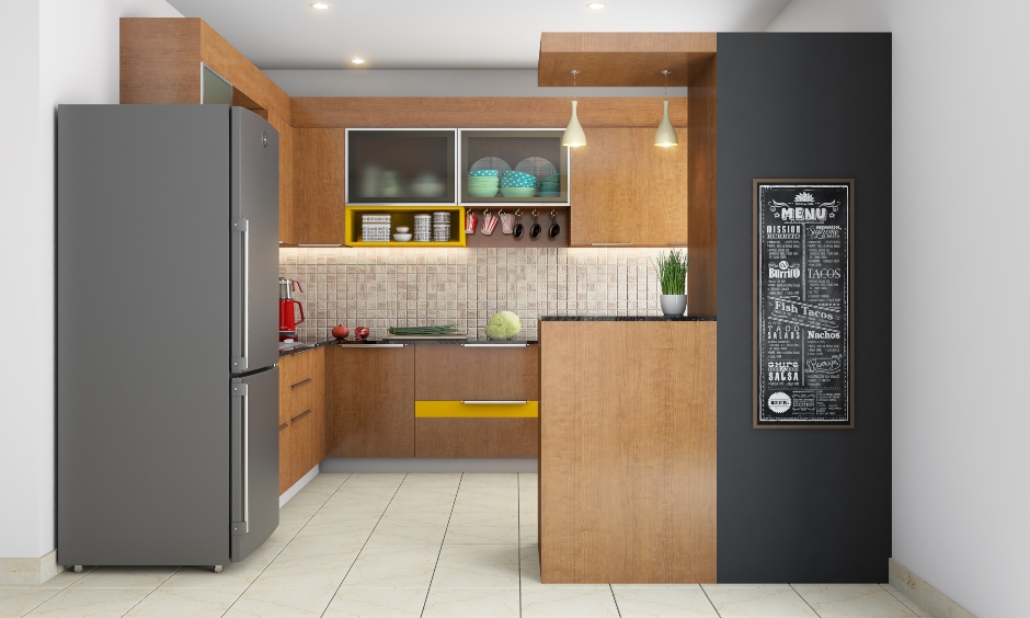 The kitchen design for a middle-class family with good old wooden in beige and brown never goes out of style.