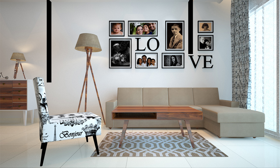 Low budget decoration by decorating a wall with family photographs