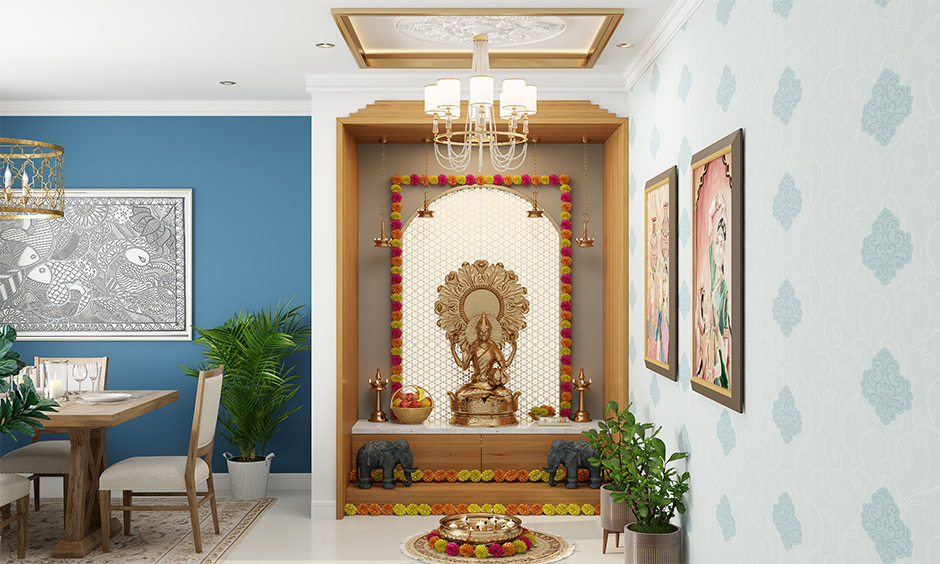 Modern traditional pooja room false ceiling designs with a room dedicated to the pooja room