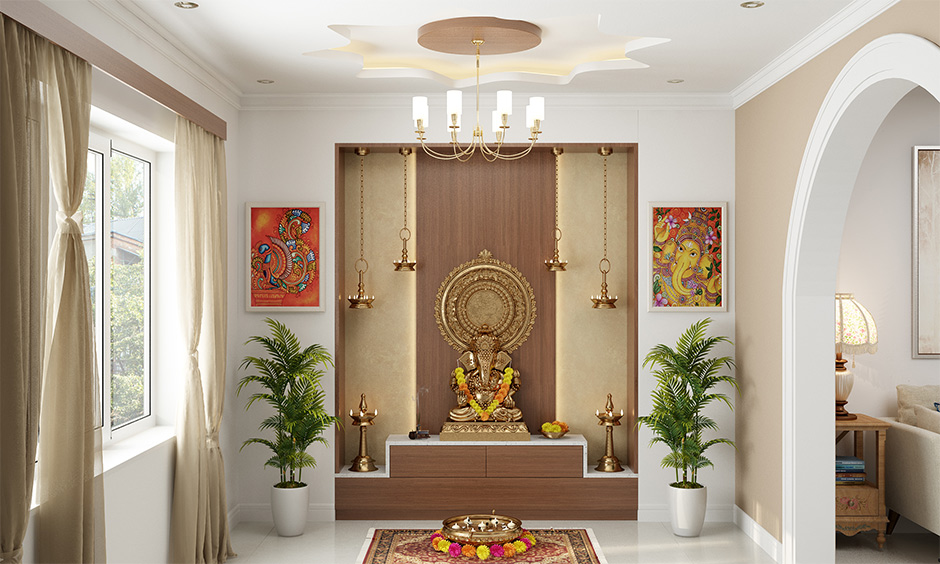 Pattern ideas for traditional pooja room false ceiling designs