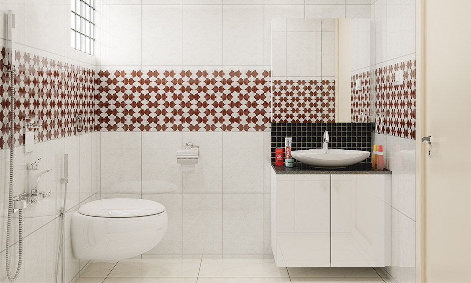 Minimalist red bathroom tiles are perfect for adding a pop of colour to an otherwise ordinary bathroom.