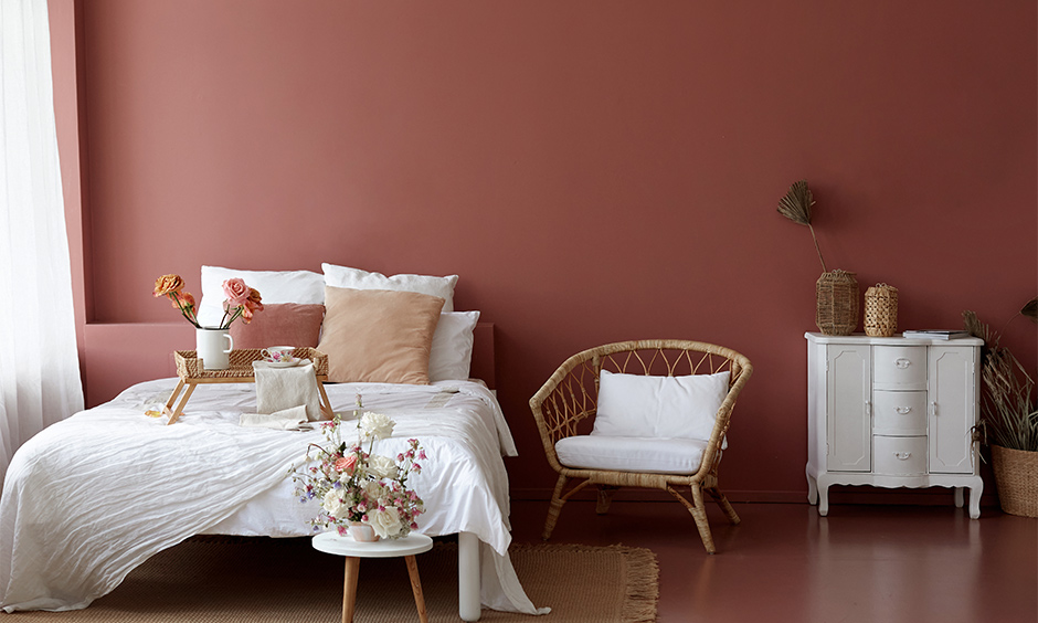 Satin type of wall paint design for bedroom lends a luxurious look and perfect types of painting wall