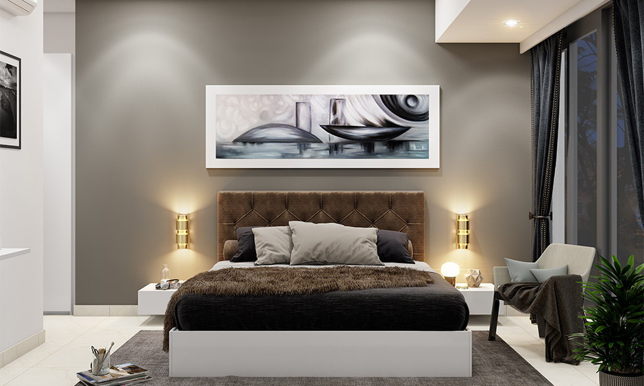 Bedroom led light decoration with wall sconces on either side of the bed