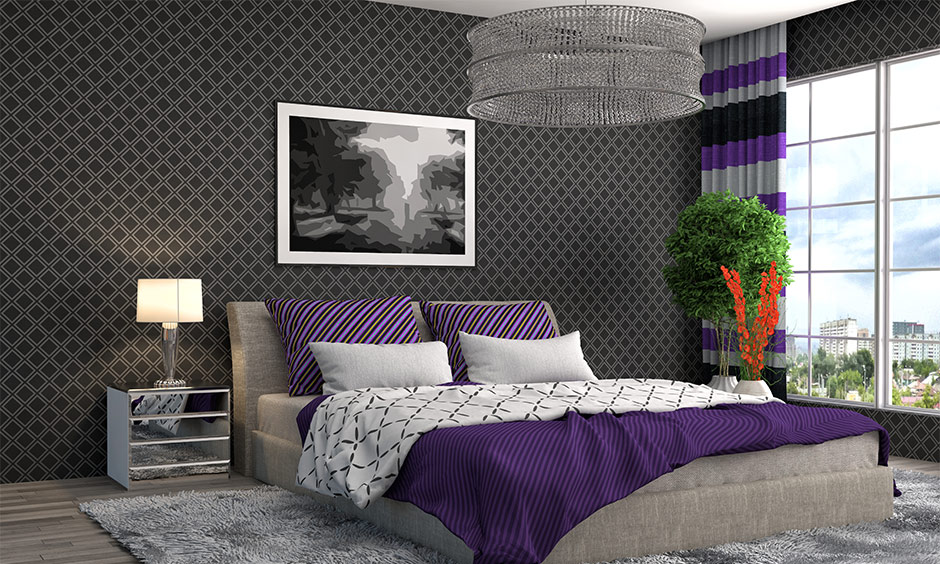 Black and purple curtains for bedroom to introduce an opulent vibe