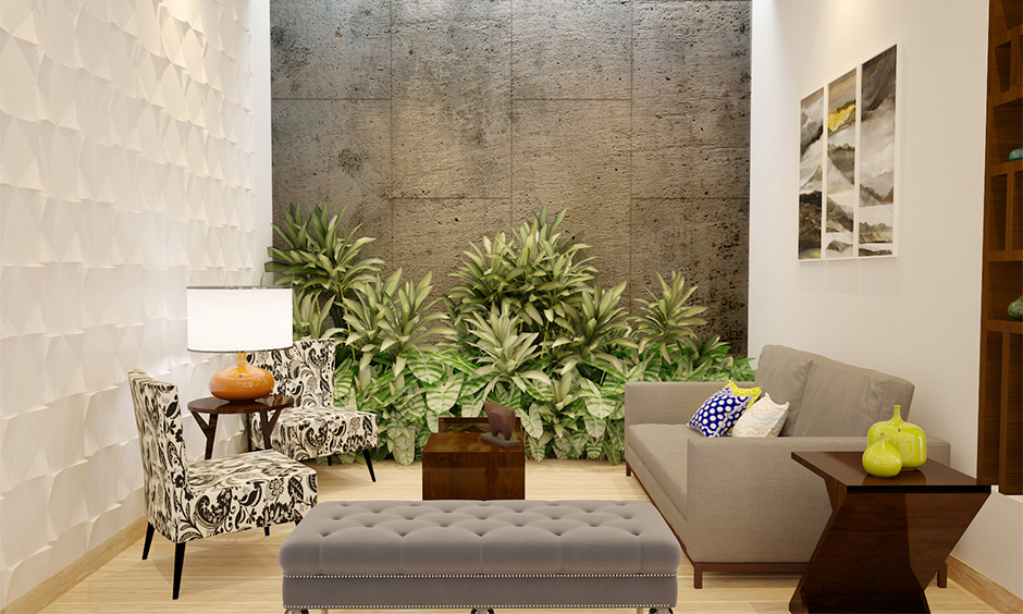 Bohemian chic living room with a set of green vases looks elegant on the side table