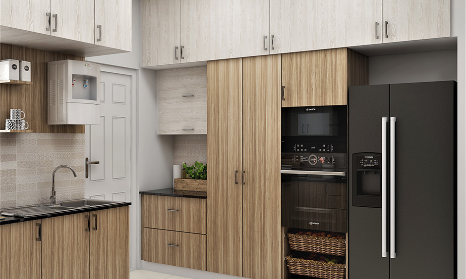 Plywood used for this modular kitchen with two different shades