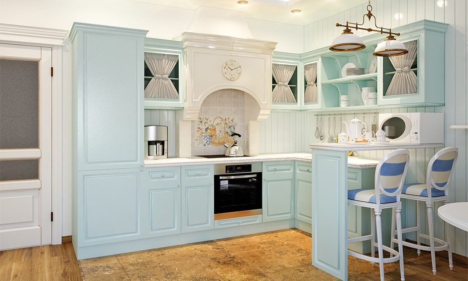 Vintage french kitchen style design with french kitchen marble flooring is old-worldly beauty.