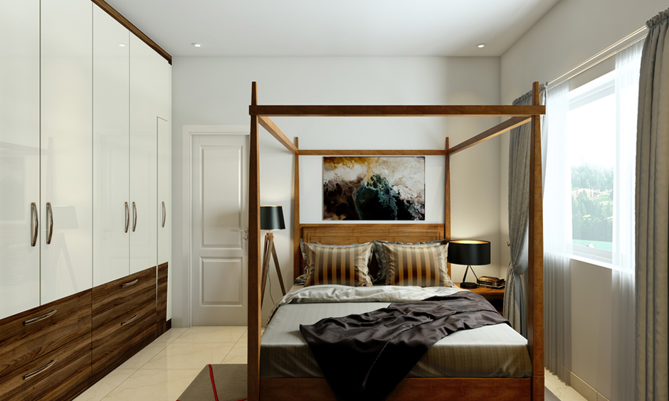 Minimalist canopy bed designed in the small bedroom giving a modern look