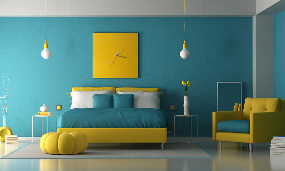 A turquoise blue and yellow bedroom decorating ideas