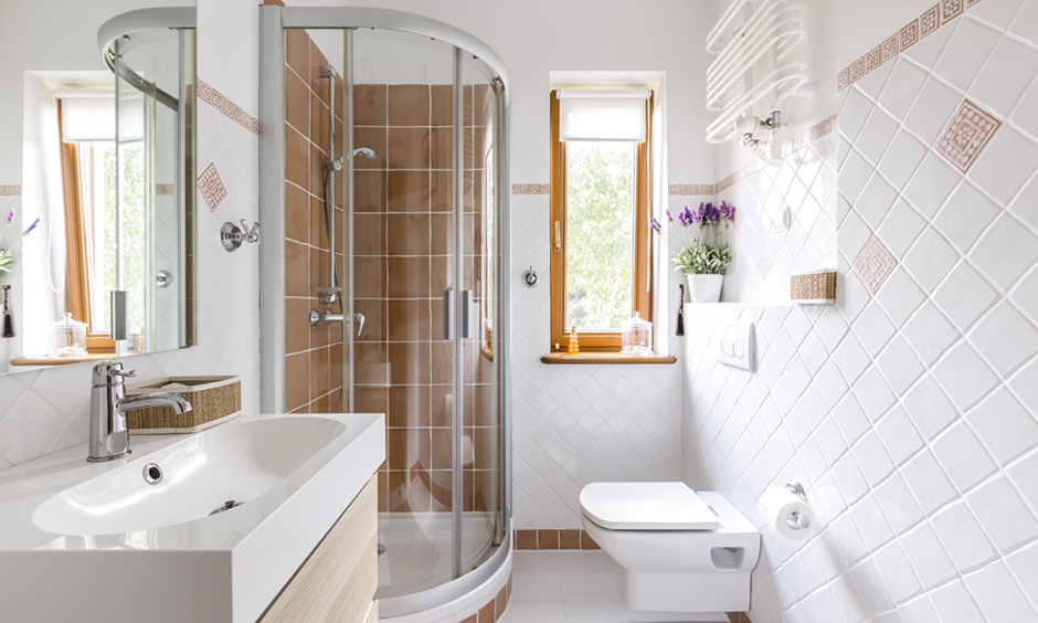 Budget small bathroom ideas, a tiny window let natural lights and lends vibrant to space