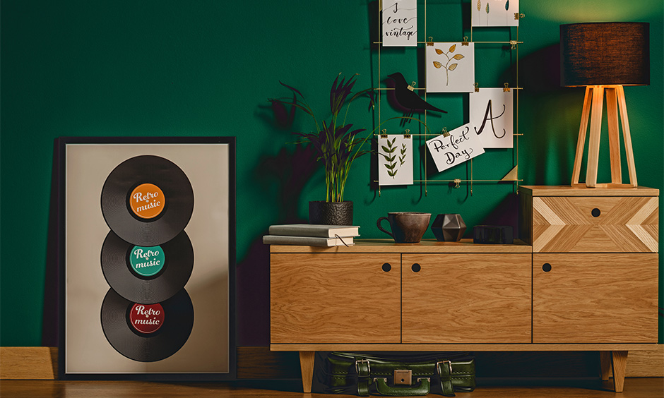 Go retro with records as music room decor ideas