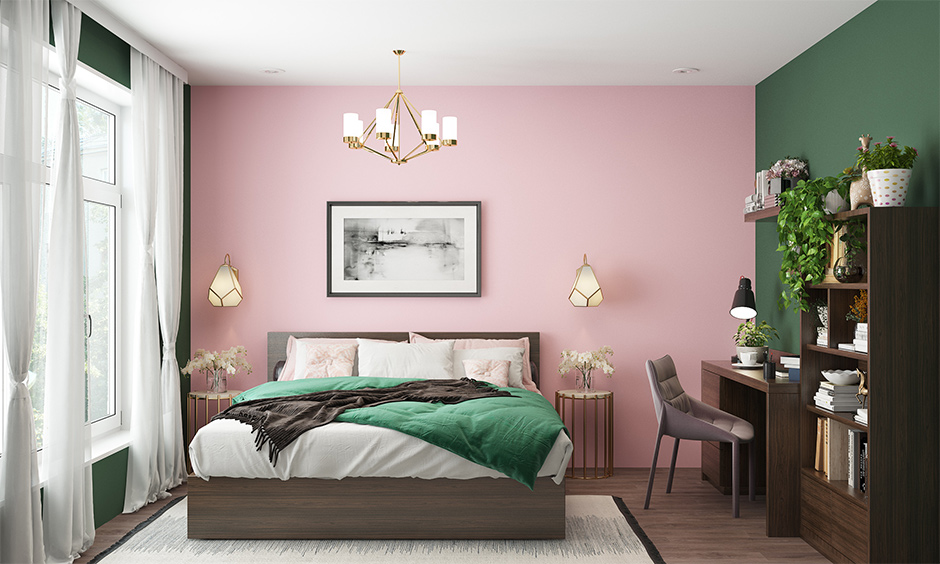 Green and pink two colour combination for bedroom walls pink paired with pink make for an elegant combination