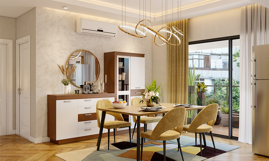 Dining room pendant lights in brass and gold design boast a sleek appeal