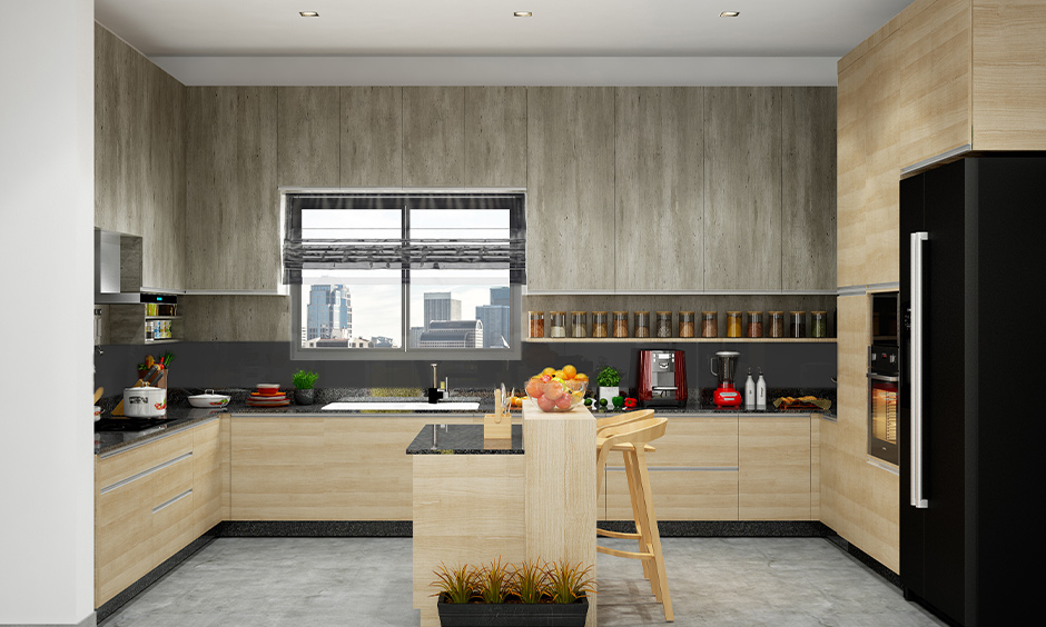 Kitchen Island With An Elevated Breakfast Bar