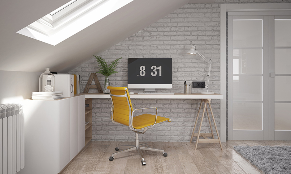 A minimal industrial style home office in the attic looks stunning