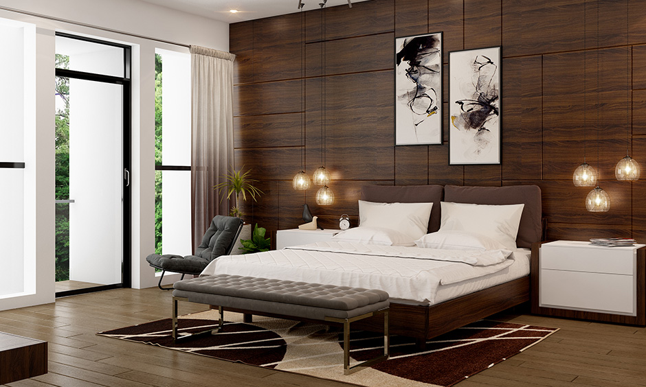 Classic bedroom design with wooden floor